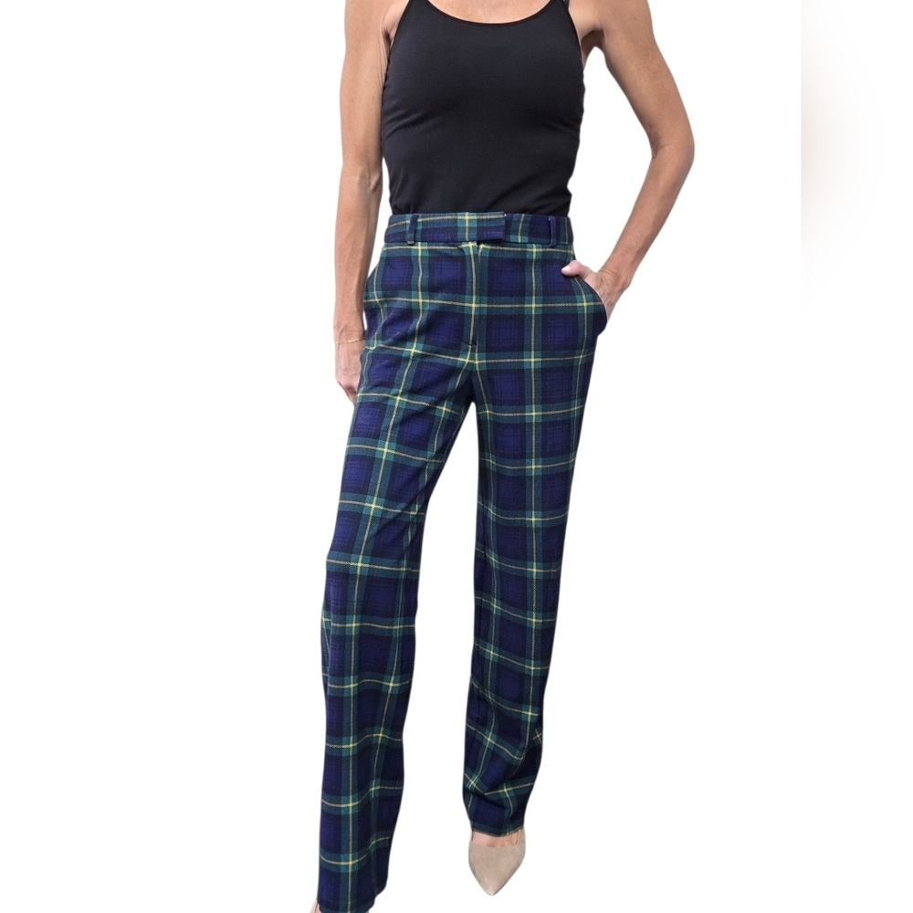 J McLaughlin Plaid Tartan Trousers Size 0 Mid Rise Straight Leg